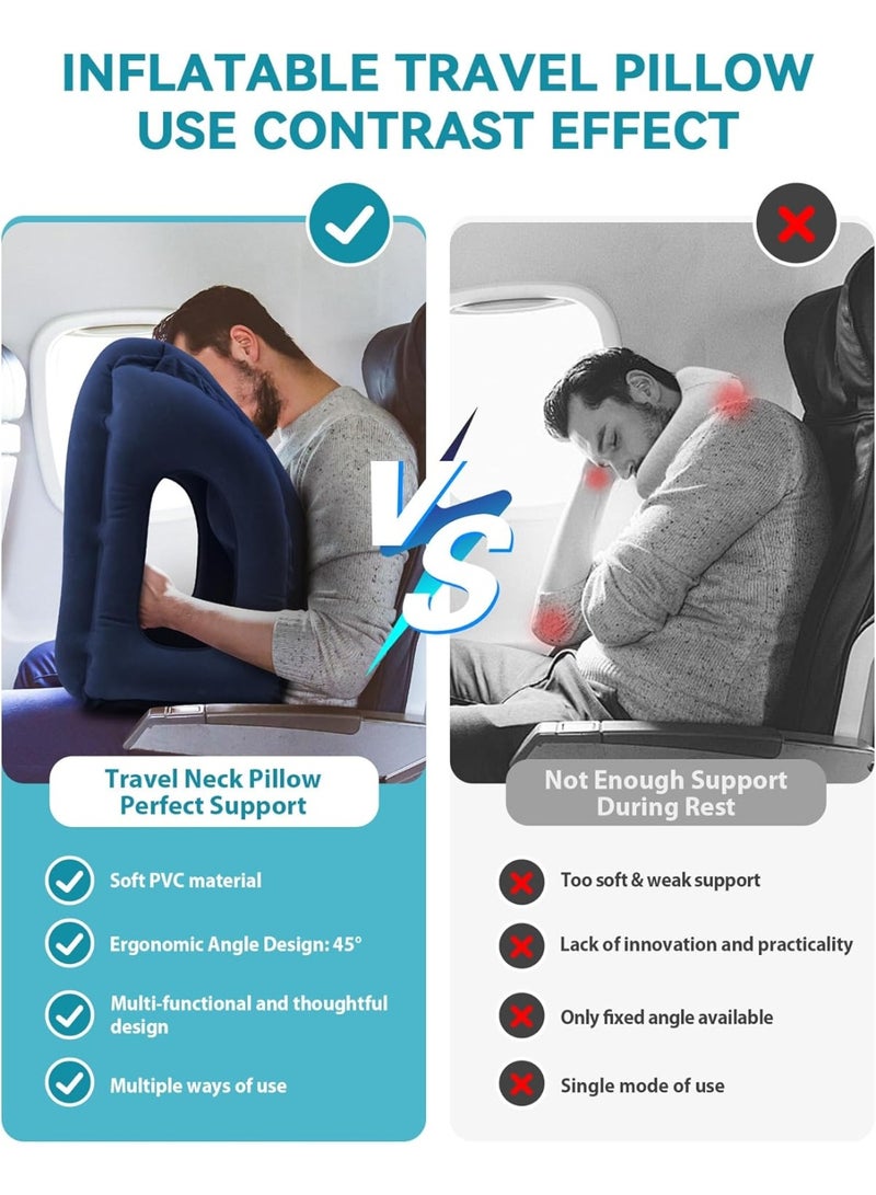 Forest Home Inflatable Travel Pillow, Airplane Neck Pillow Comfortably Supports Head and Chin for Airplanes, Trains, Cars and Office Napping with 3D Eye Mask, Earplugs and Portable Drawstring Bag (Blue) - Image 4
